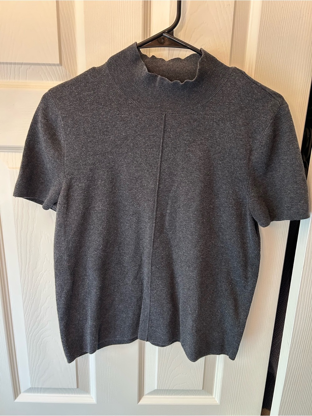 Saks Fifth Avenue Charcoal Gray Mock Neck Short Sleeve Knit Top - Size L